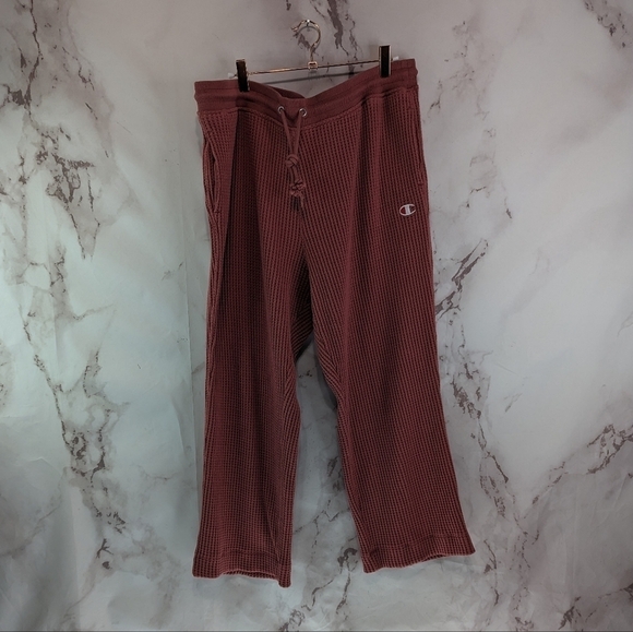 Champion Pants Womens 2X Pink Waffle Thermal Knit Wide Leg Crop Sweatpants - Picture 1 of 10